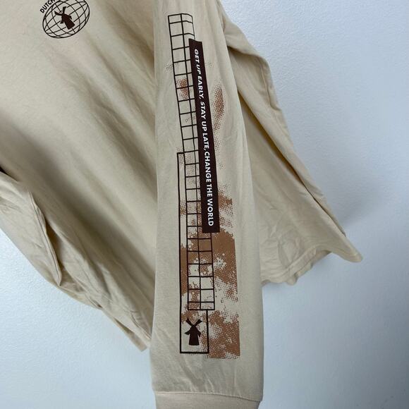 Dutch Bros Men's Long Sleeve Tan Shirt Size XL It's All Good Globe Logo Top - Picture 6 of 6